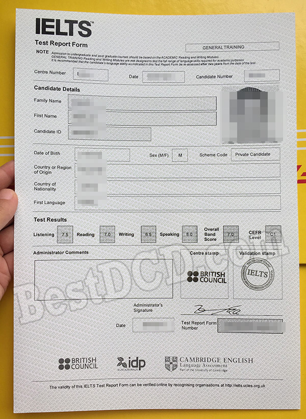 IELTS fake transcript