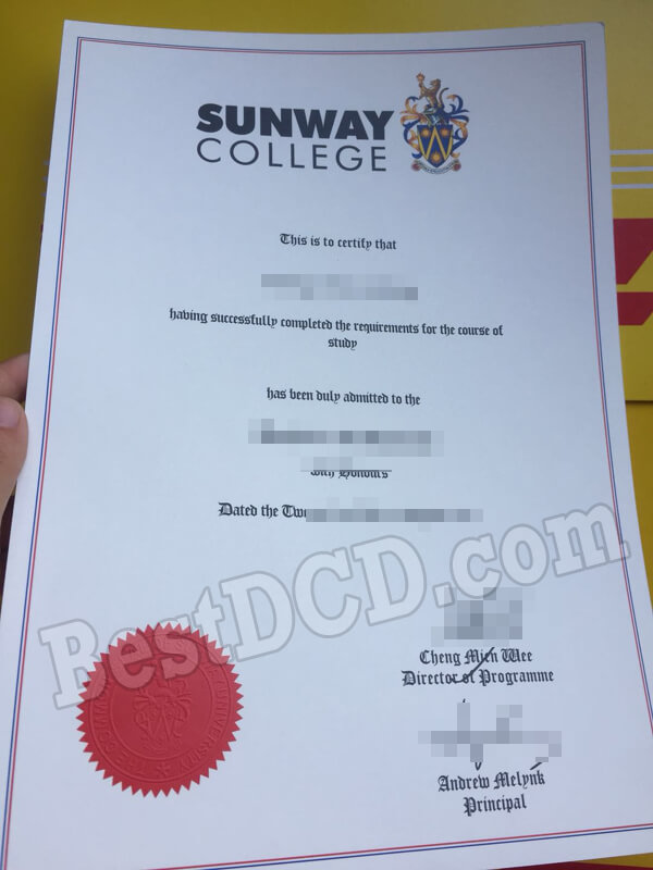 Sunway College certificate