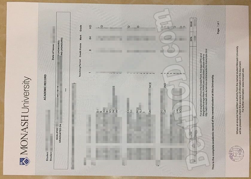 Monash University fake transcript