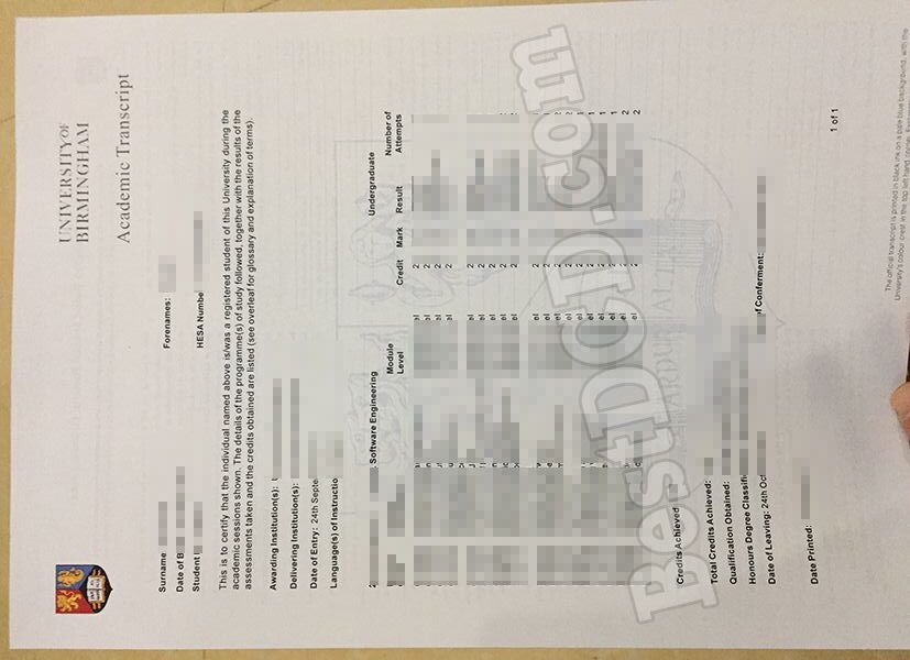 University of Birmingham fake transcript