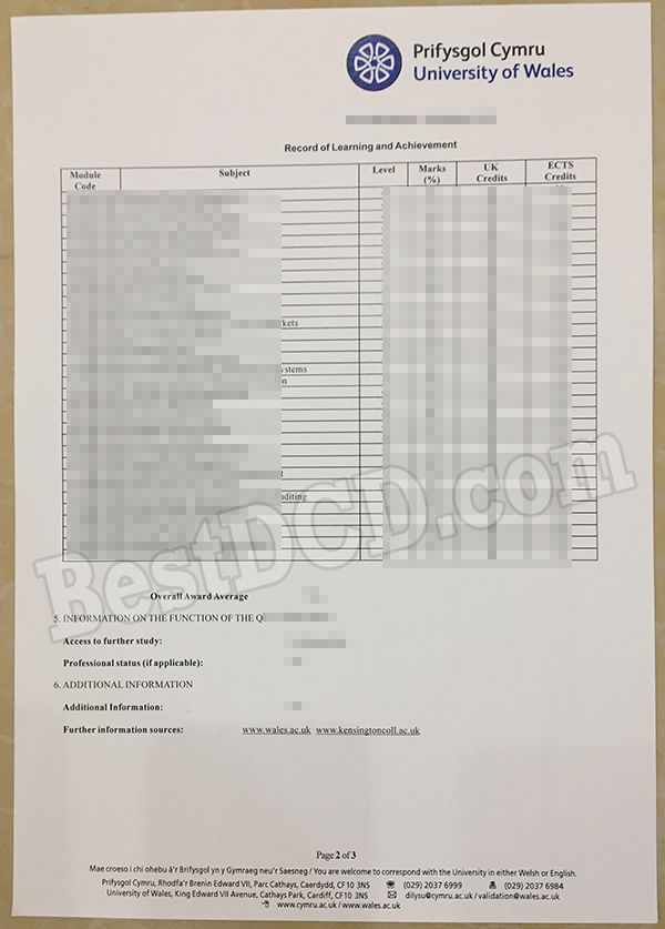 University of Wales fake transcript