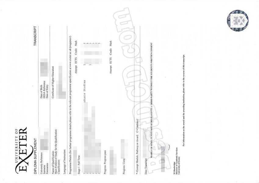 University of Exeter fake transcript